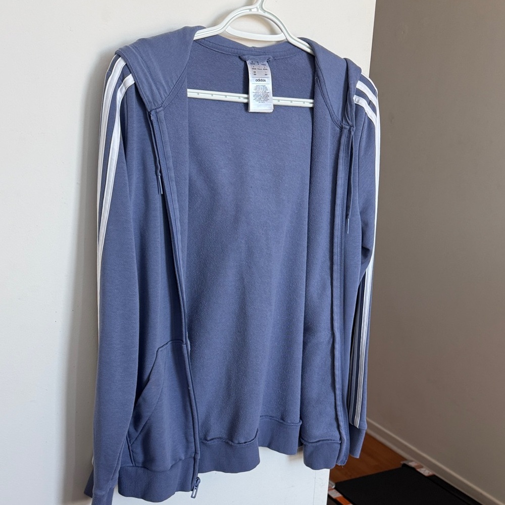 NWOT Adidas Blue Hoodie with White Stripes